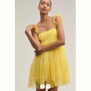Anthropologie Yellow Eyelet Lace Mini Dress